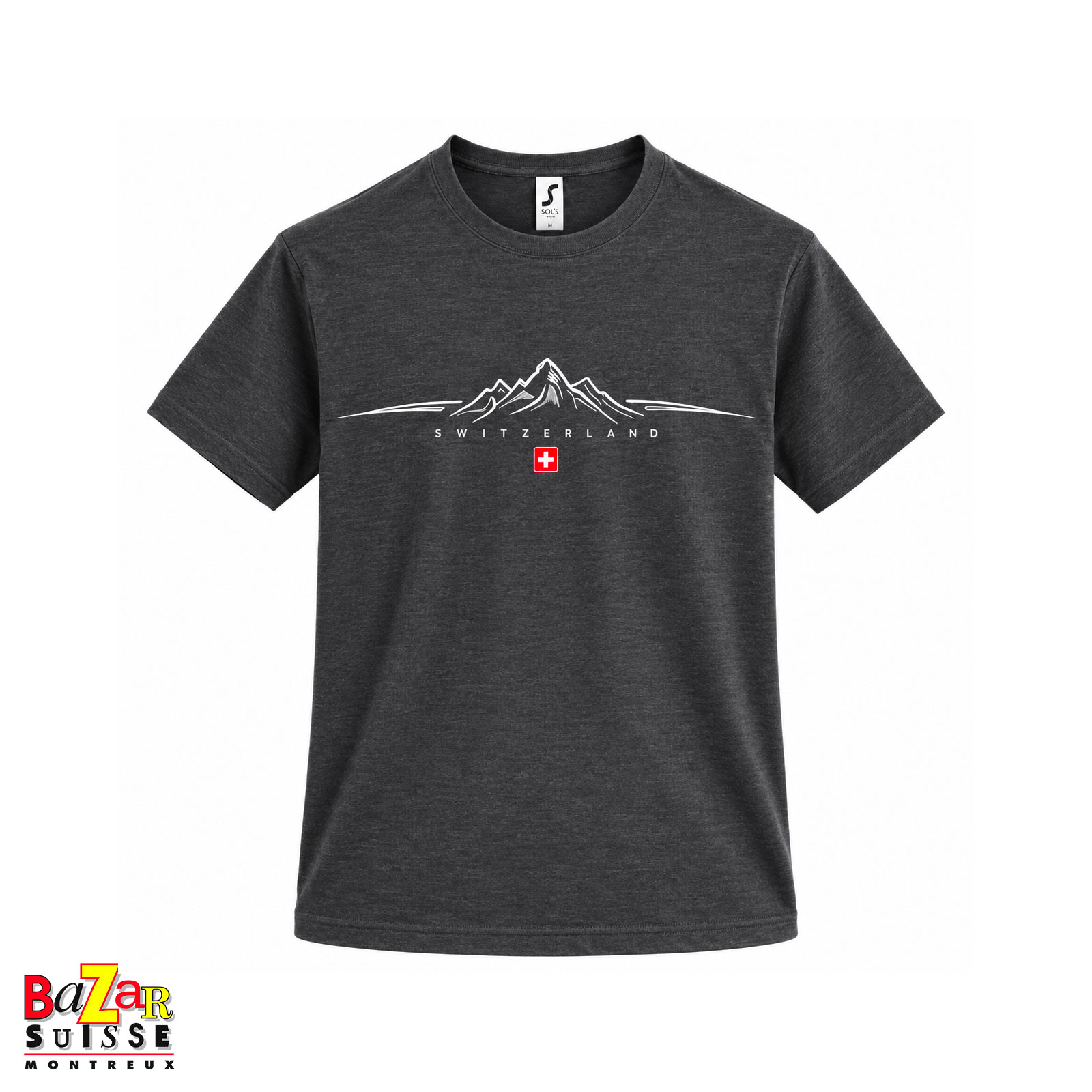 Anthrazitgraues T-Shirt Switzerland Mountain