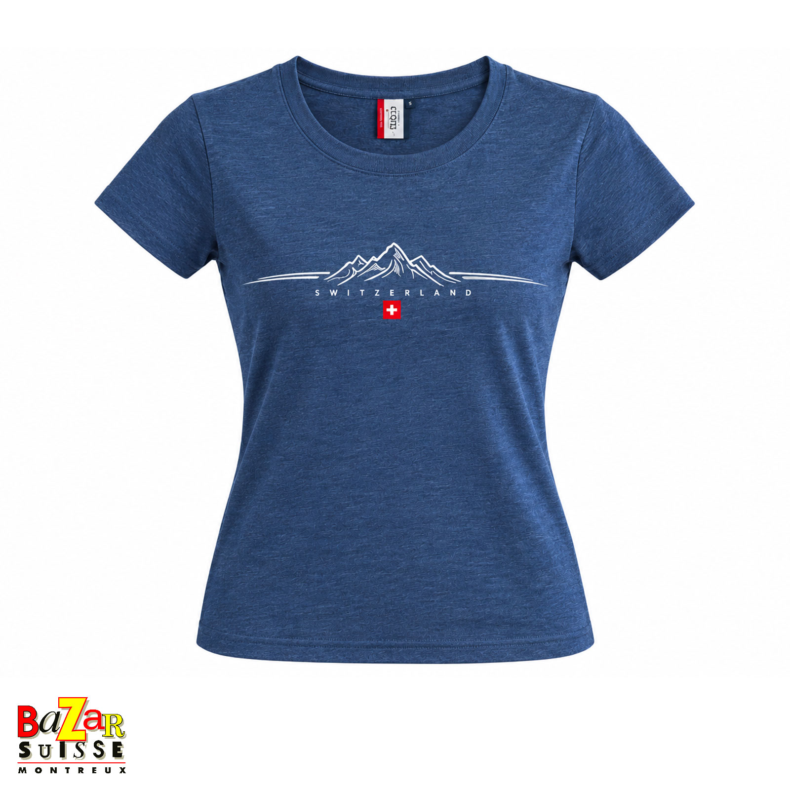 Blaues Damen-T-Shirt Switzerland mit Bergmotiv