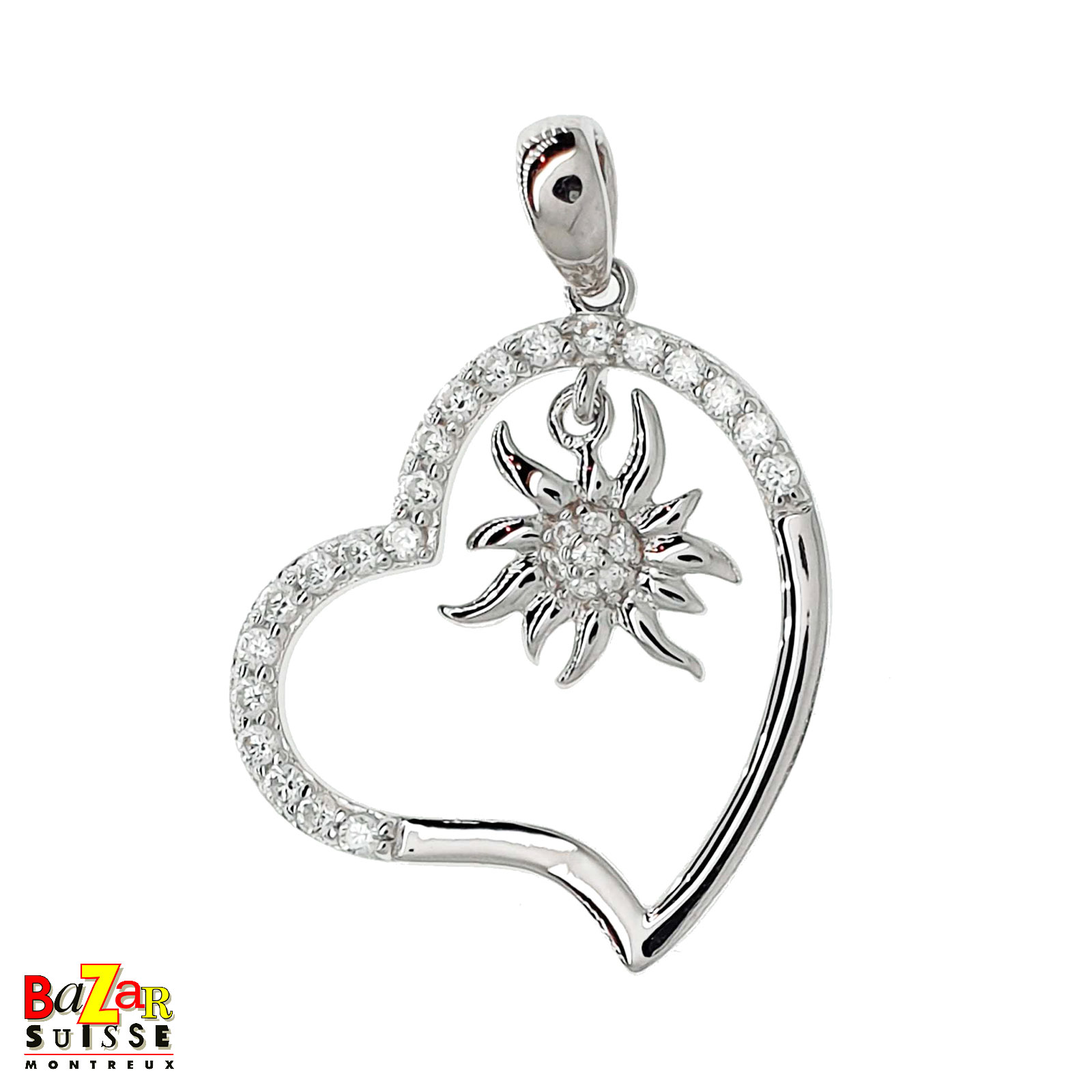 Ciondolo cuore e piccola stella alpina - 2,5 cm - White Alpina