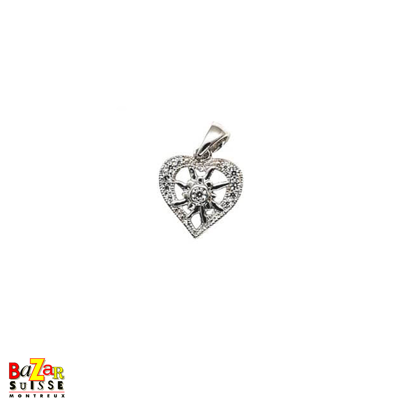 Heart and small edelweiss pendant - 1 cm - White Alpina