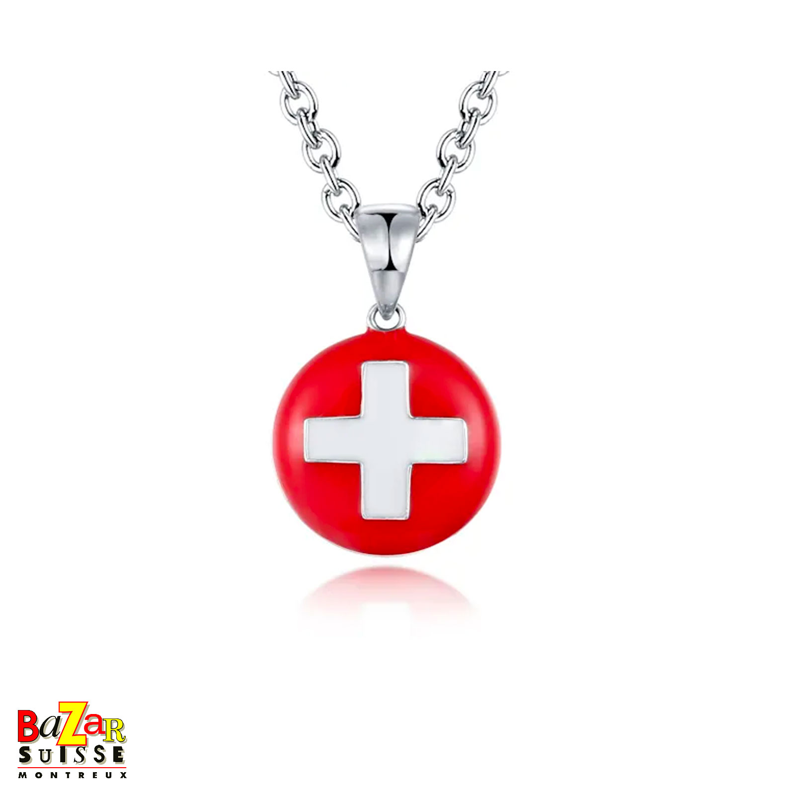 Round Swiss cross pendant - 925 silver - White Alpina