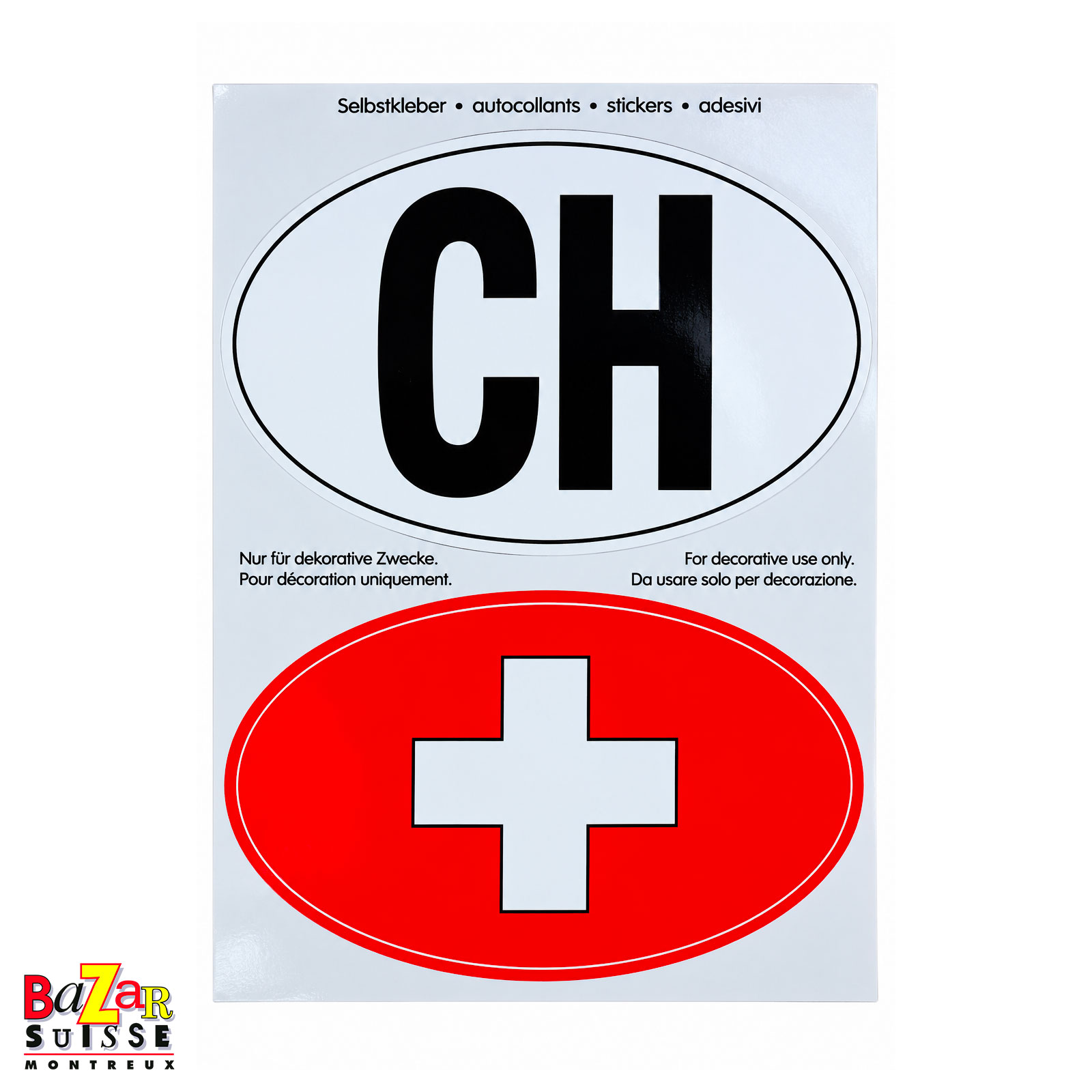 Adesivi decorativi CH e croce svizzera con cartolina