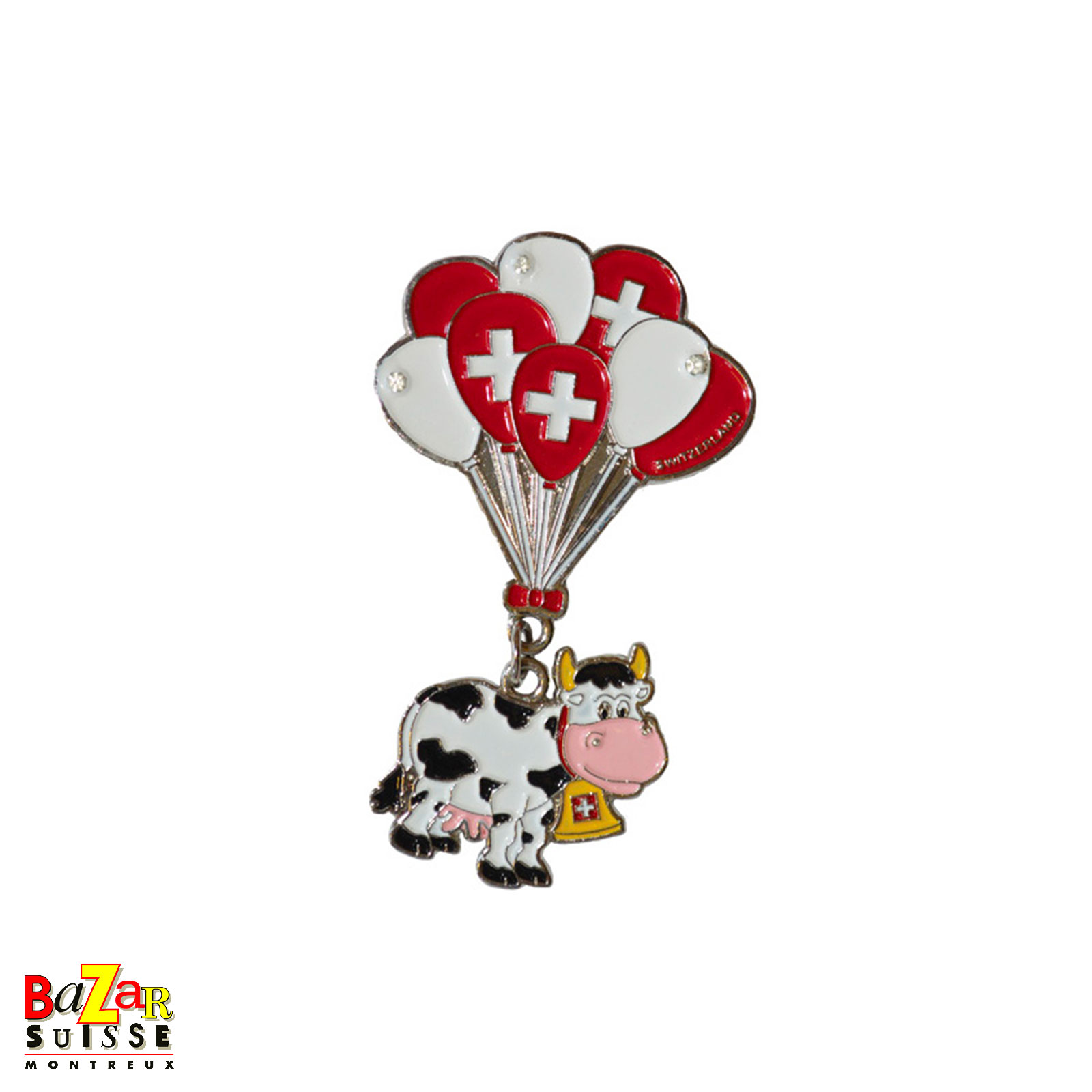 Magnete in metallo con mucca e palloncini