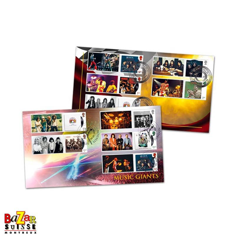 Timbres – paire d’enveloppes Queen Album Cover Collectors Sheet