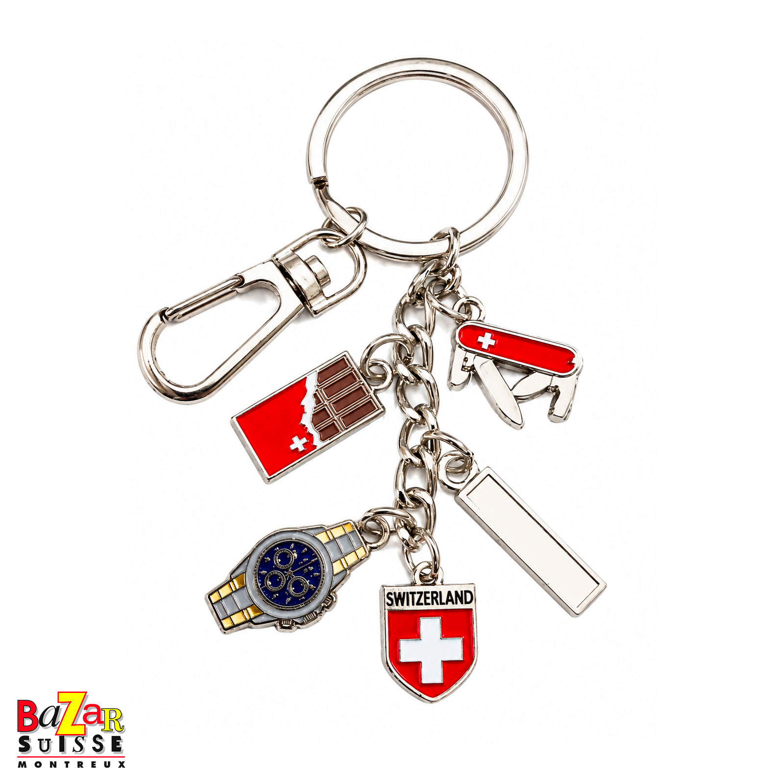 Swiss keyring - chocolate, watch, knife and shield