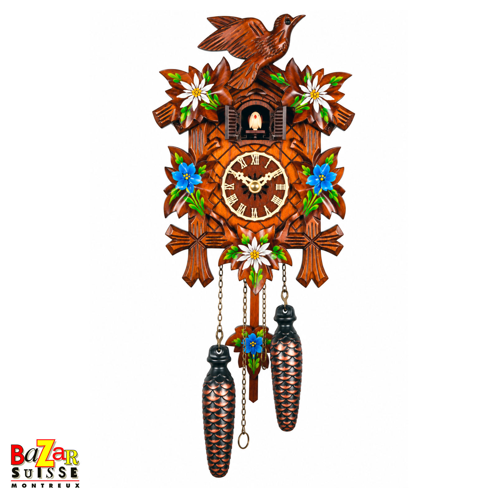 Orologio a cucù al quarzo con fiori dipinti a mano - 522/10 Q