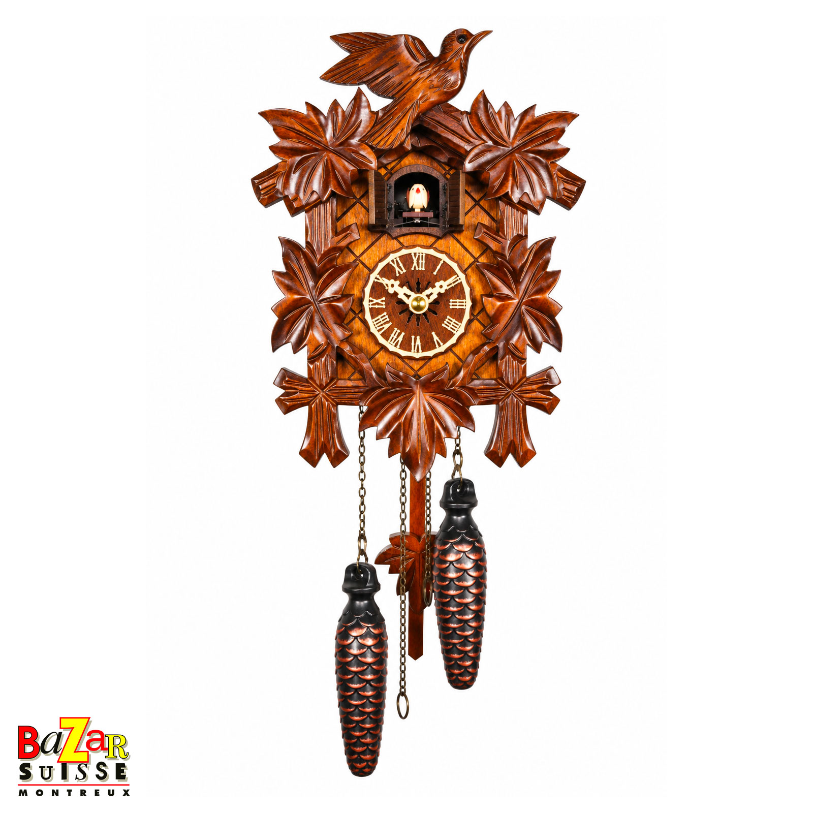 Orologio a cucù al quarzo con 5 foglie e uccello intagliato - 522 Q