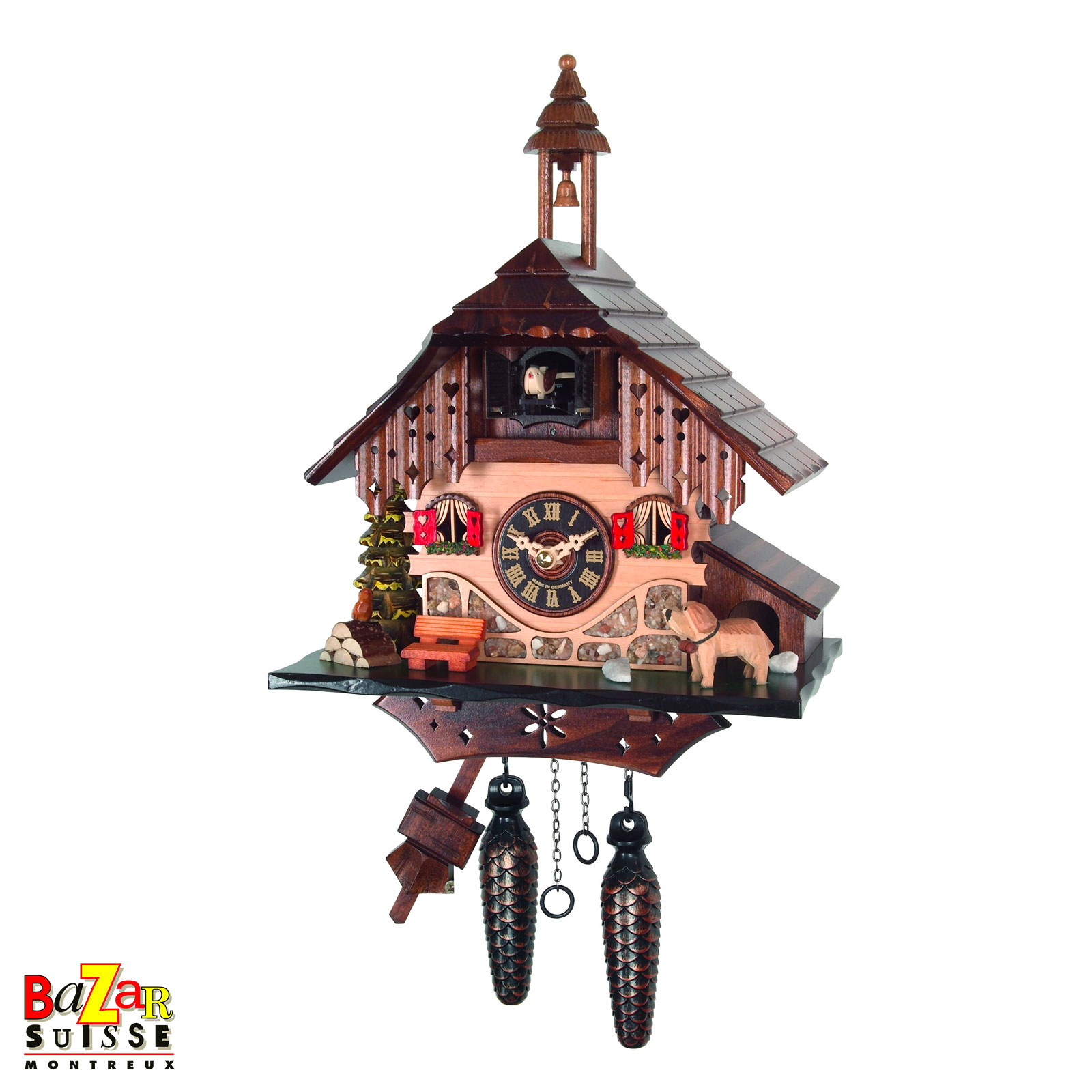 Orologio a cucù al quarzo con campanile e San Bernardo - 403 Q