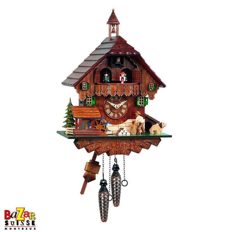 Quarz-Kuckucksuhr – Holzfäller/Wassermühle/Tänzer