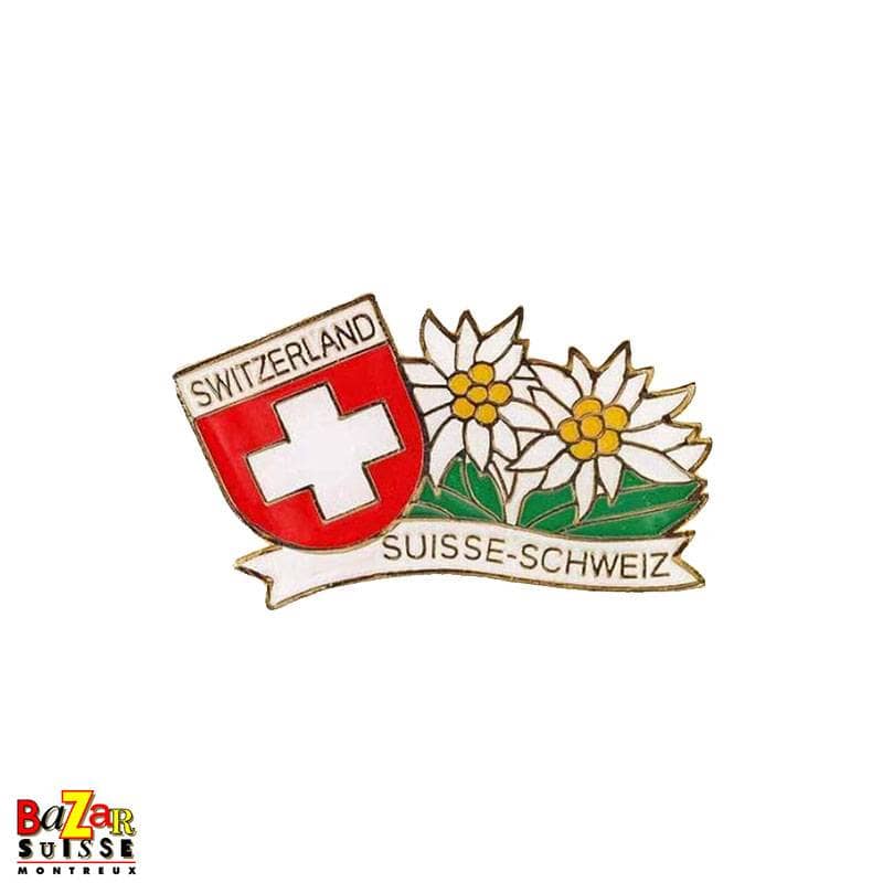 Spilla con stella alpina & croce svizzera