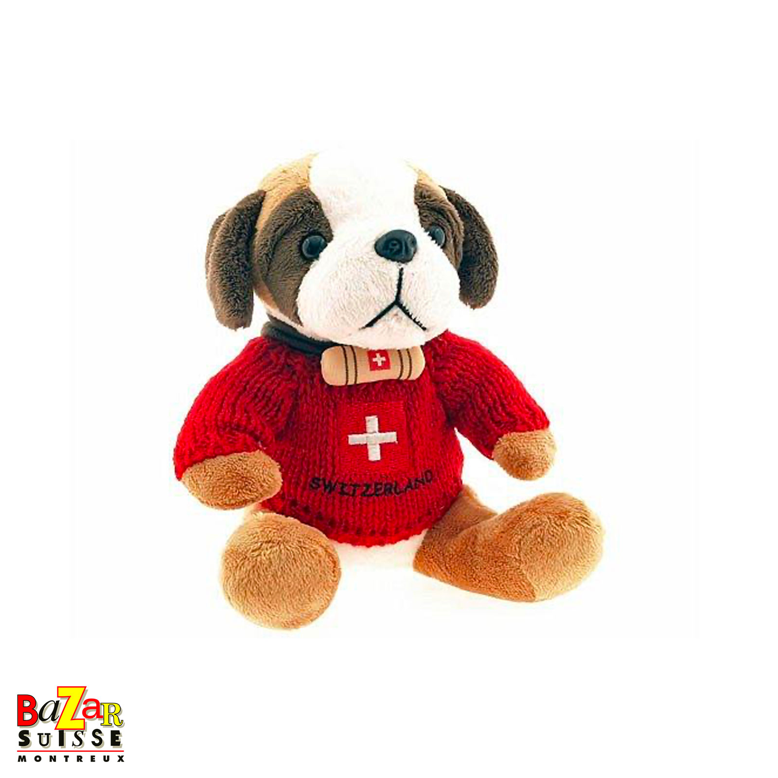 Saint Bernard soft toy with red jumper - 18 cm