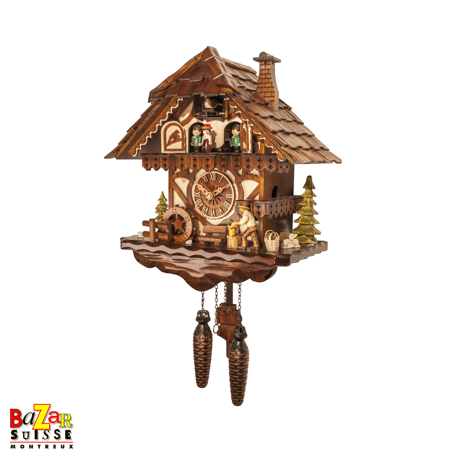 Orologio a cucù al quarzo - boscaiolo, mulino e ballerini - 32 cm