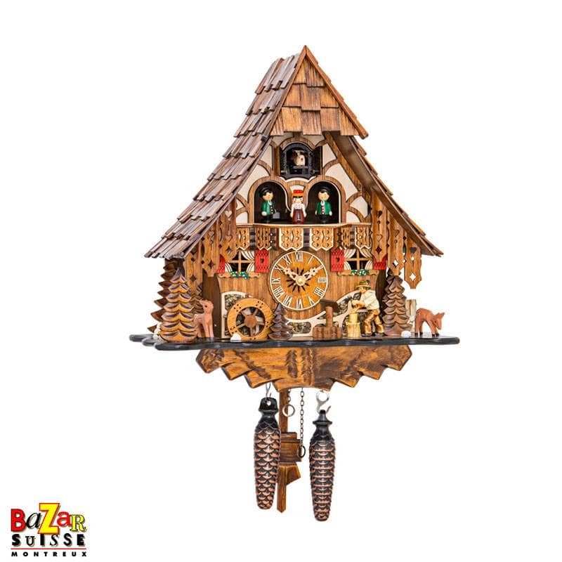 Quarz-Kuckucksuhr – Holzfäller/Wassermühle/Tänzer